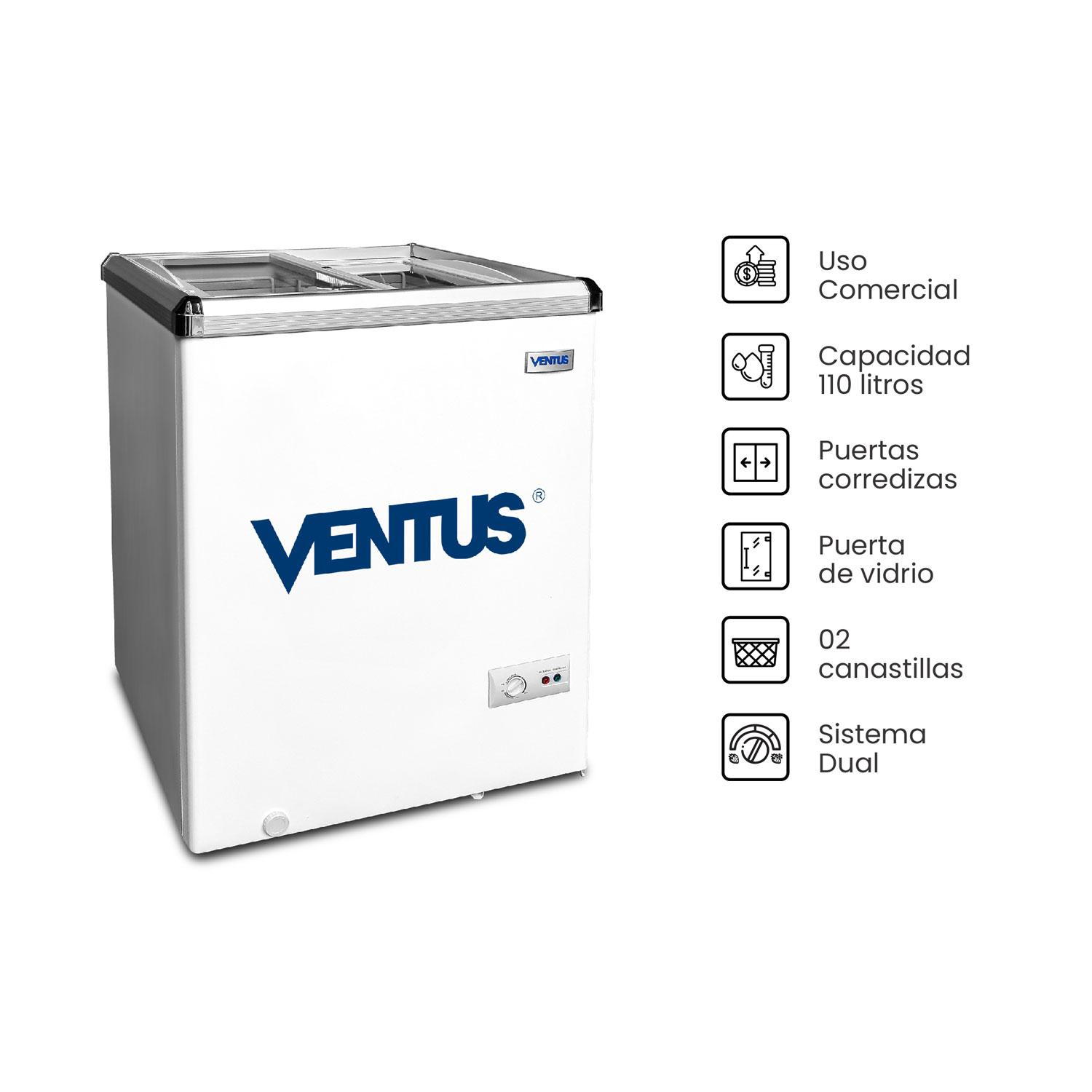Congeladora dual Ventus CTV-110 con control manual y termostato