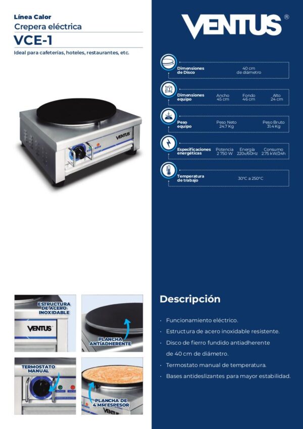 Crepera eléctrica Ventus VCE-1: haz crepas deliciosas - Imagen 8