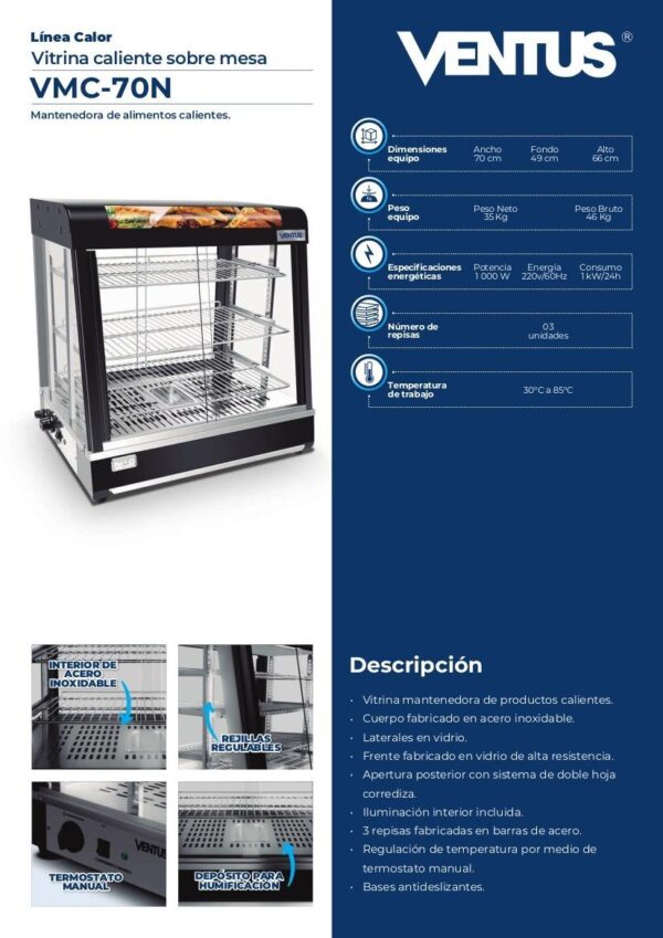 Vitrina Caliente Vmc-70n – Exhibe tus Productos Calientes - Imagen 8