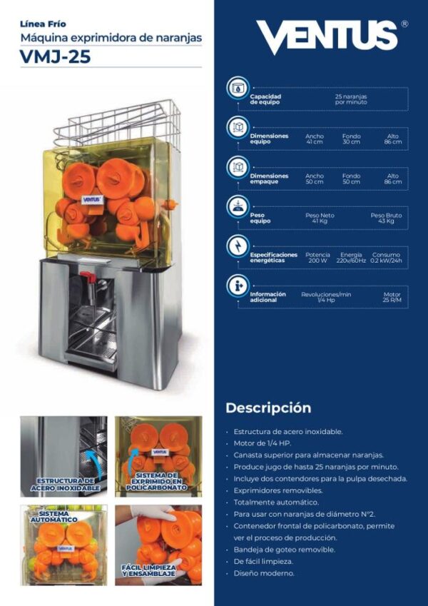 Exprimidora de Naranjas VMJ-25 – Automática y Eficiente - Imagen 8