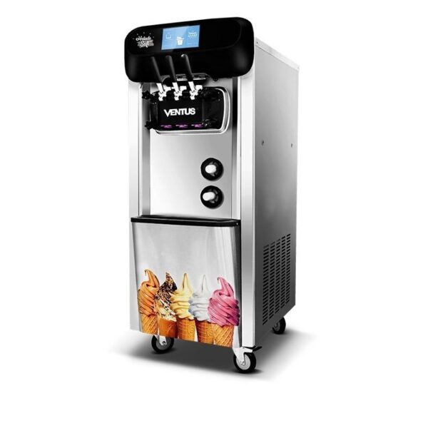 Máquina de helado soft Ventus VSP-40 Smart, con capacidad de 40 litros por hora y pantalla interactiva de 7 pulgadas. Ideal para negocios de alta demanda.