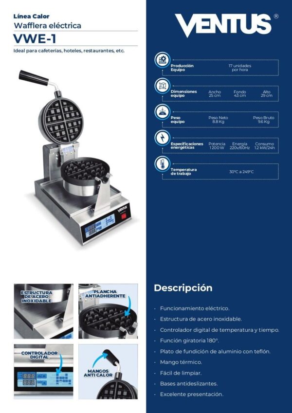 Wafflera Ventus VWE-1: prepara waffles deliciosos - Imagen 8
