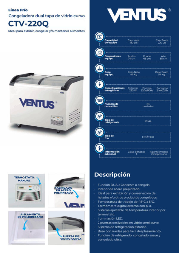 congeladora ventus ctv-220q ficha técnica