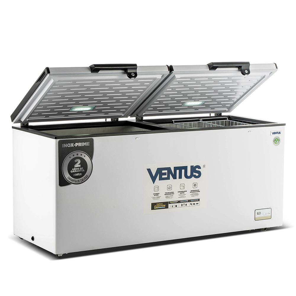 Congeladora de acero inoxidable Ventus CTD-600 INOX con puerta abierta