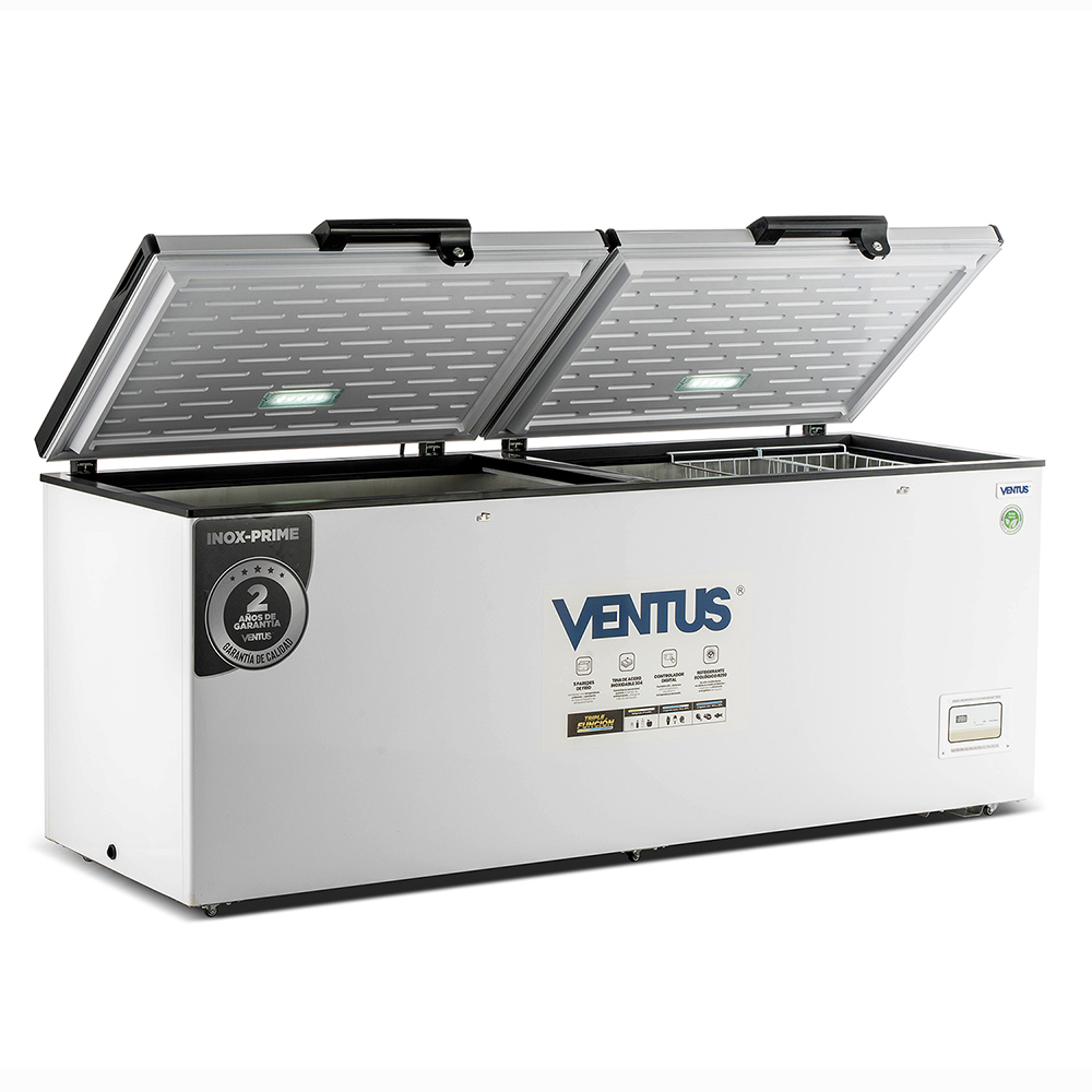 Congeladora de acero inoxidable Ventus CTD-750 INOX con puerta abierta