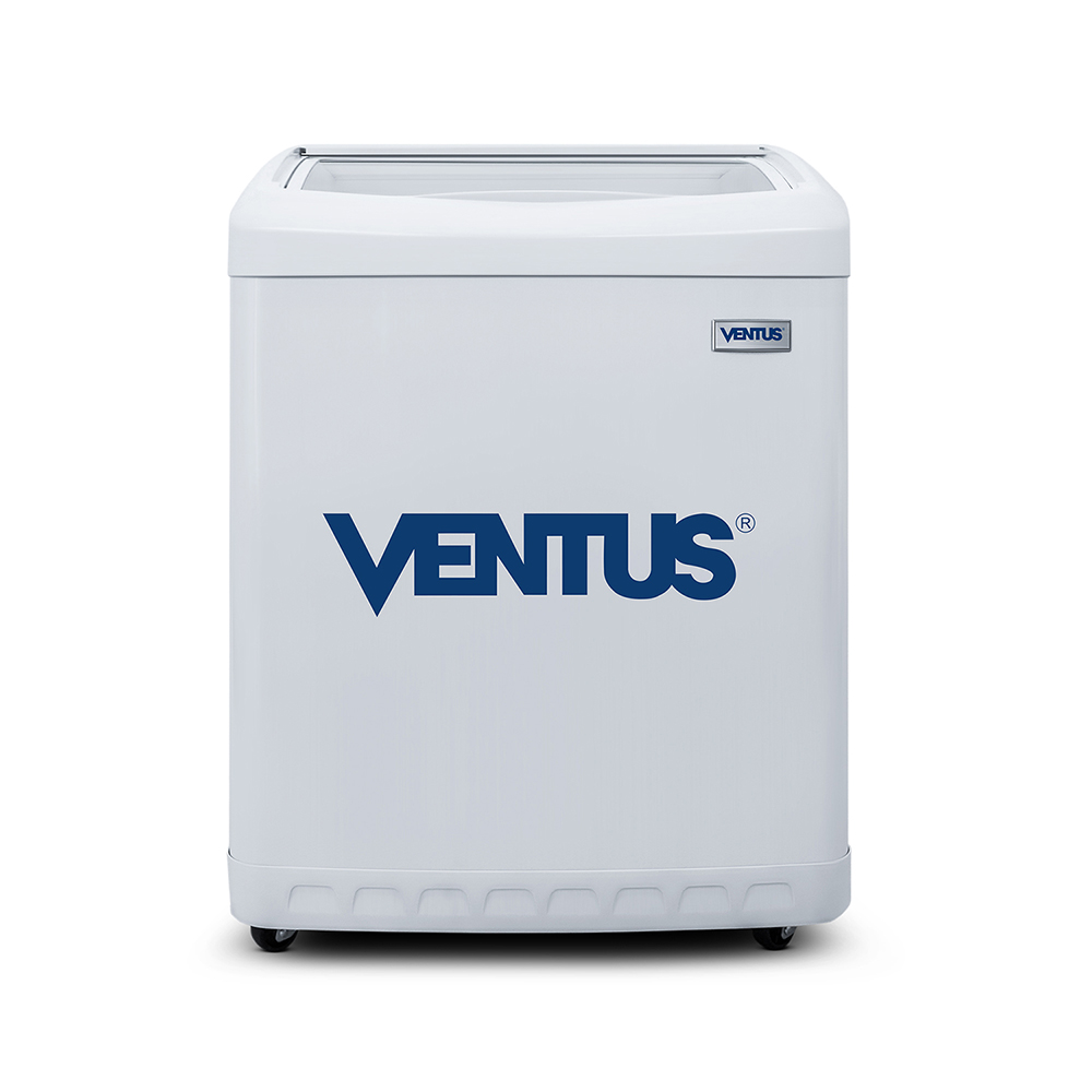 Congeladora de tapa de vidrio curvo Ventus CTV-160C vista frontal