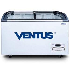 Congeladora Ventus CTV-620Q PRO vista frontal con doble tapa de vidrio curvo