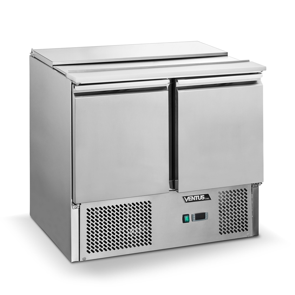 Mesa ensaladera refrigerada Ventus VMRSL-380 vista diagonal derecha