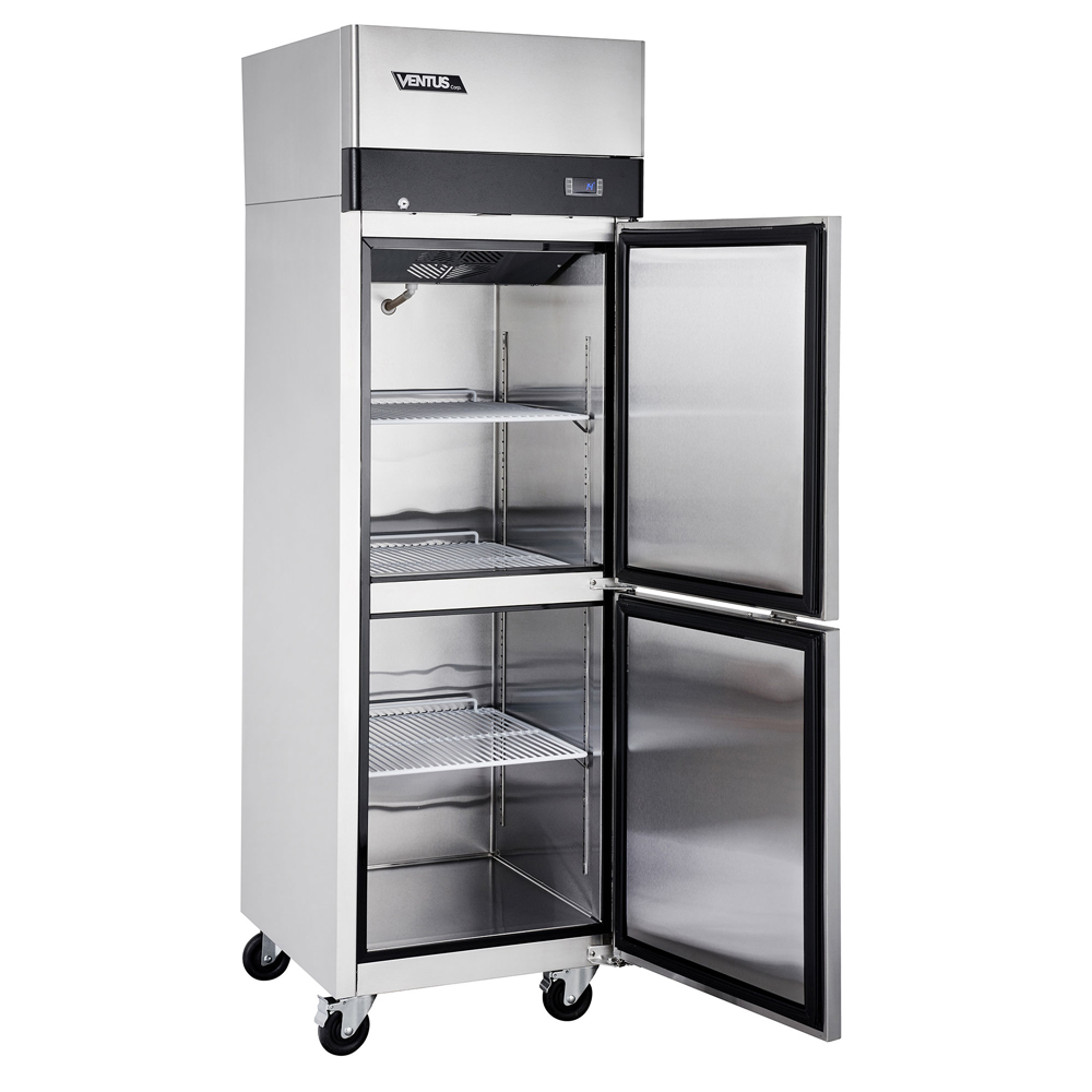 Refrigerador vertical de acero inoxidable Ventus VR2PS-600 vista diagonal derecha