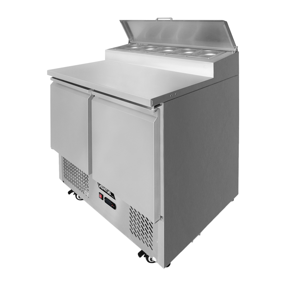 Mesa ensaladera refrigerada Ventus VMRSL-370 vista diagonal izquierda