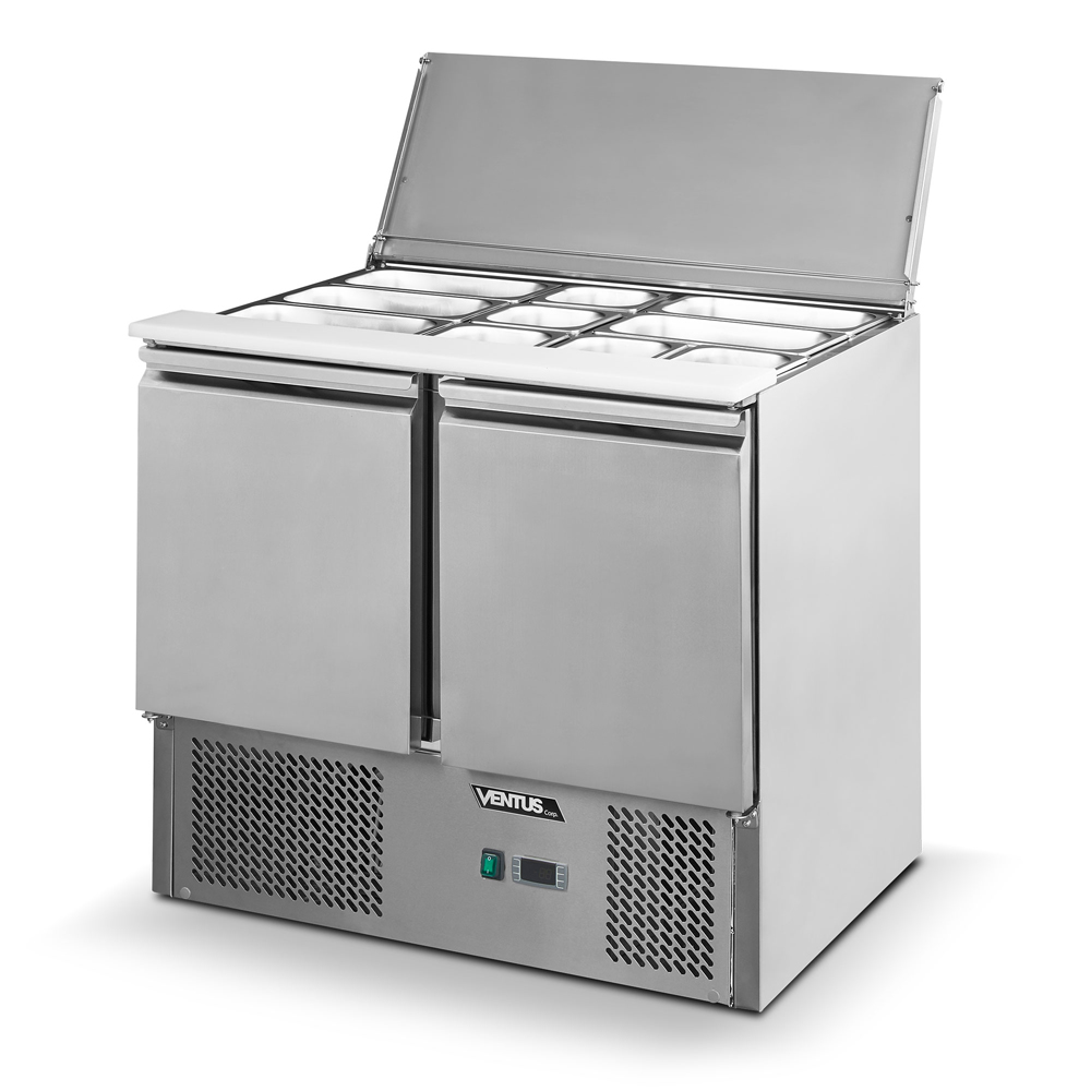 Mesa ensaladera refrigerada Ventus VMRSL-380 vista diagonal izquierda