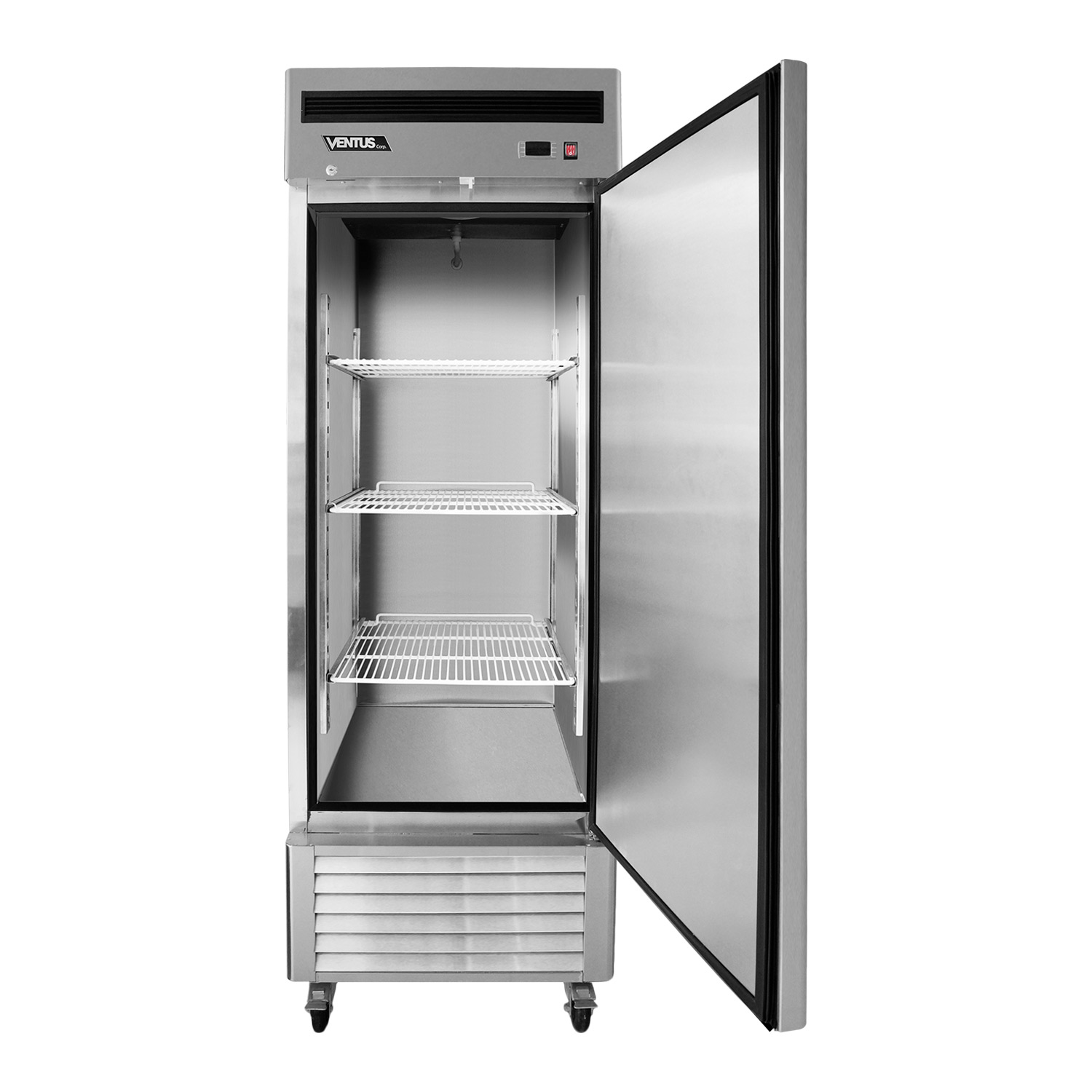 Refrigerador Ventus VR1PS-700 con puerta abierta y repisas