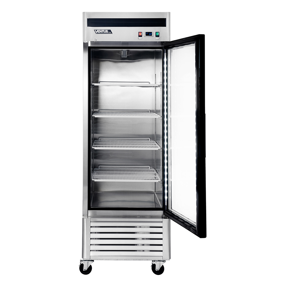 Refrigerador vertical de acero inoxidable Ventus VR1PS-700V con puerta abierta