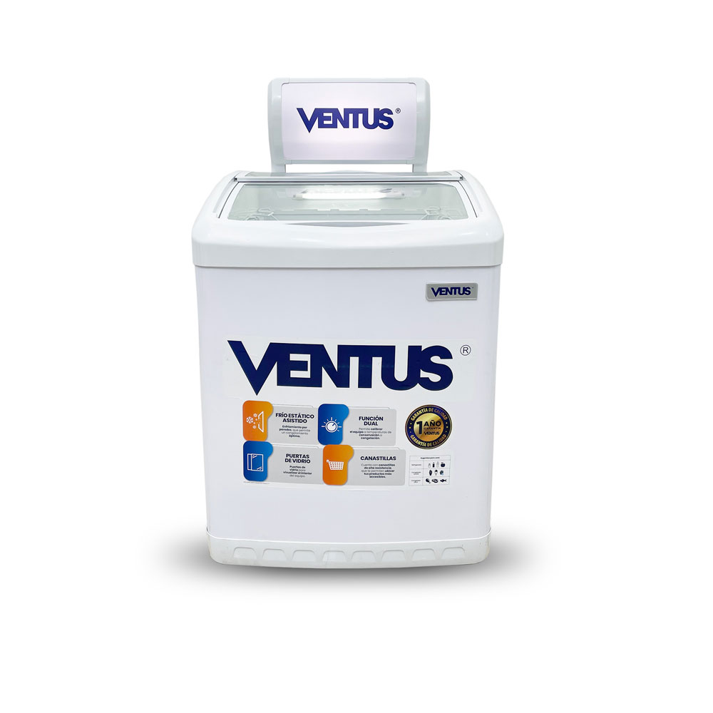 Congeladora de tapa de vidrio curvo Ventus CTV-160CD vista frontal