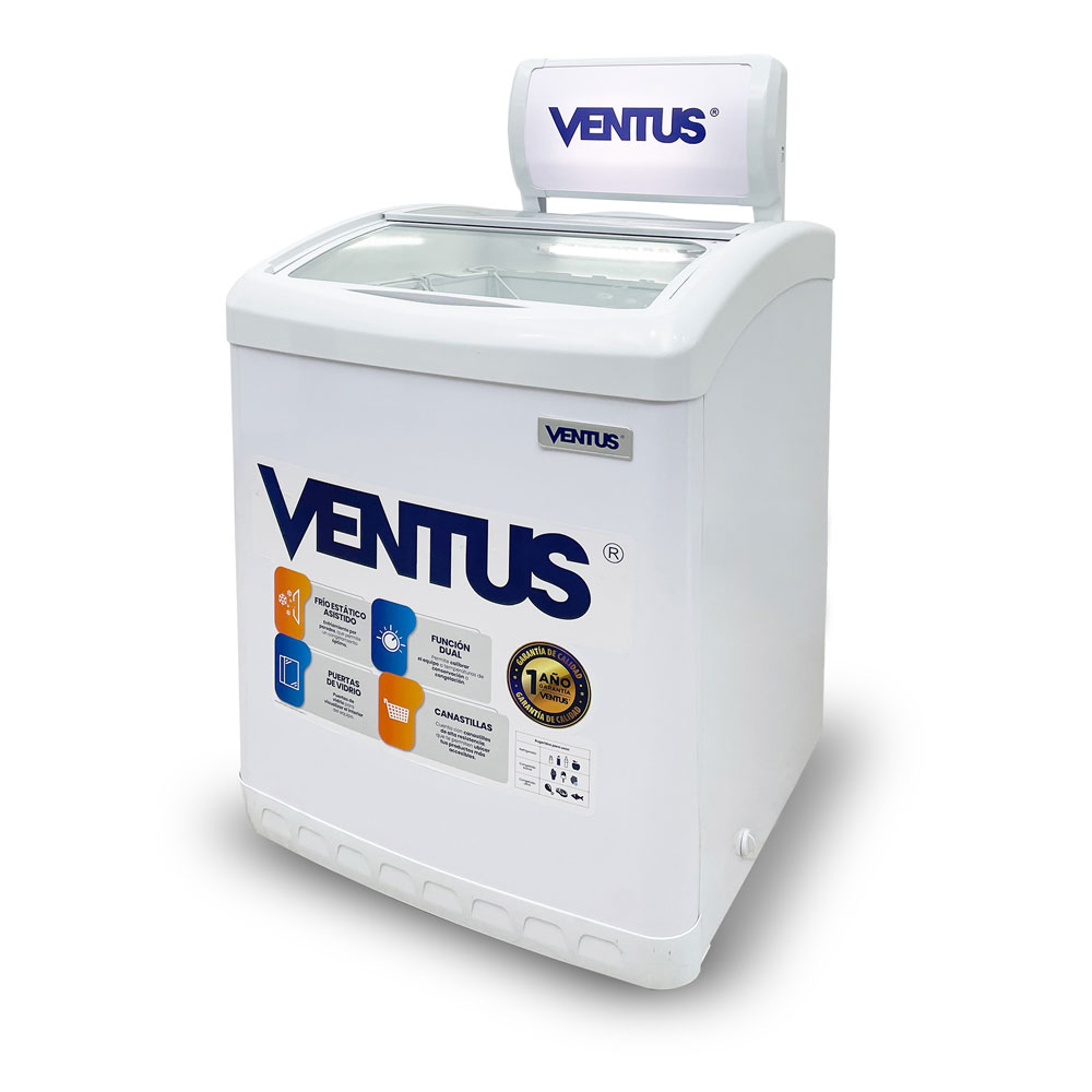Congeladora de tapa de vidrio curvo Ventus CTV-160CD vista lateral