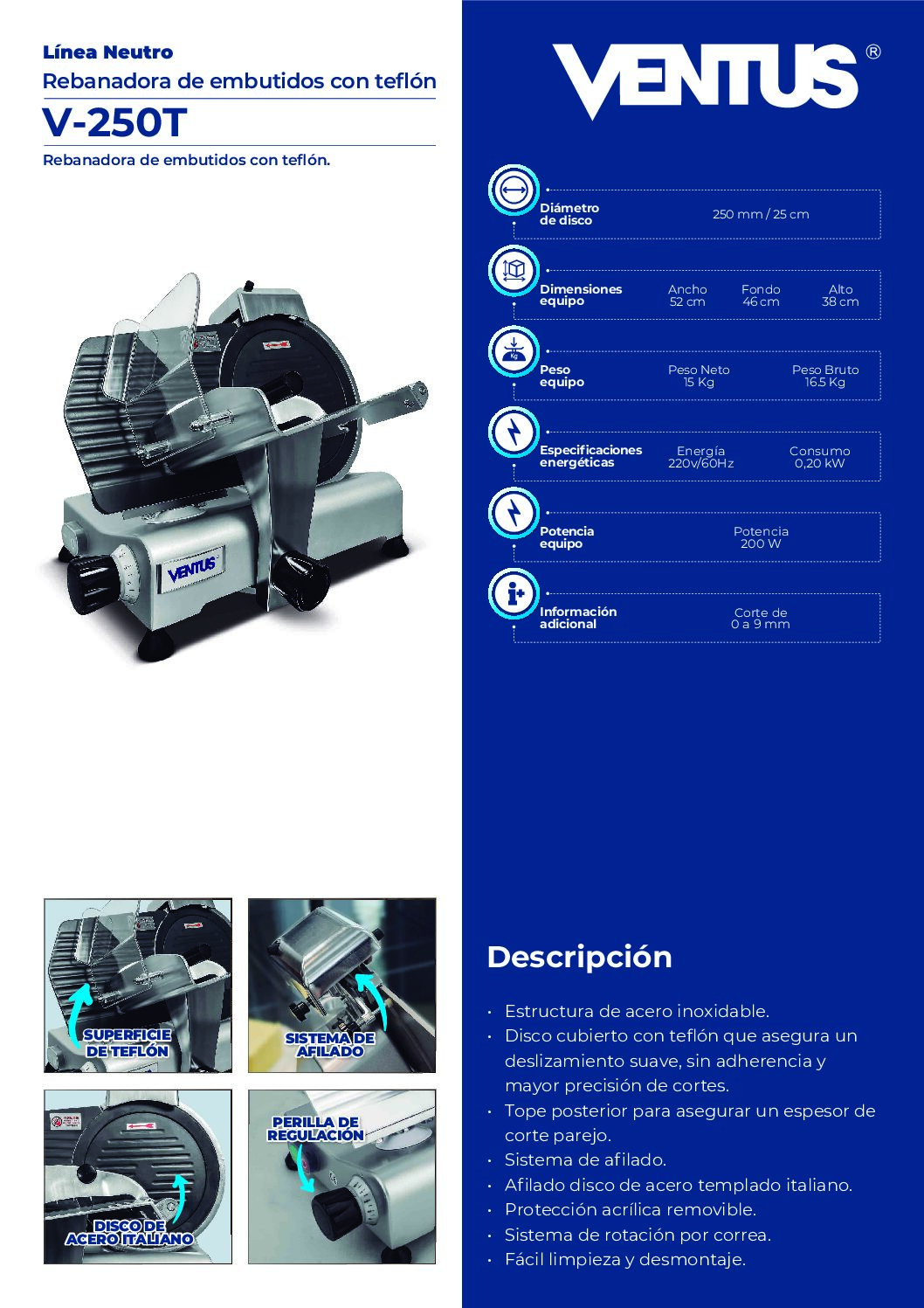 Rebanadora de Embutidos Ventus V-250T 25 cm - Imagen 4