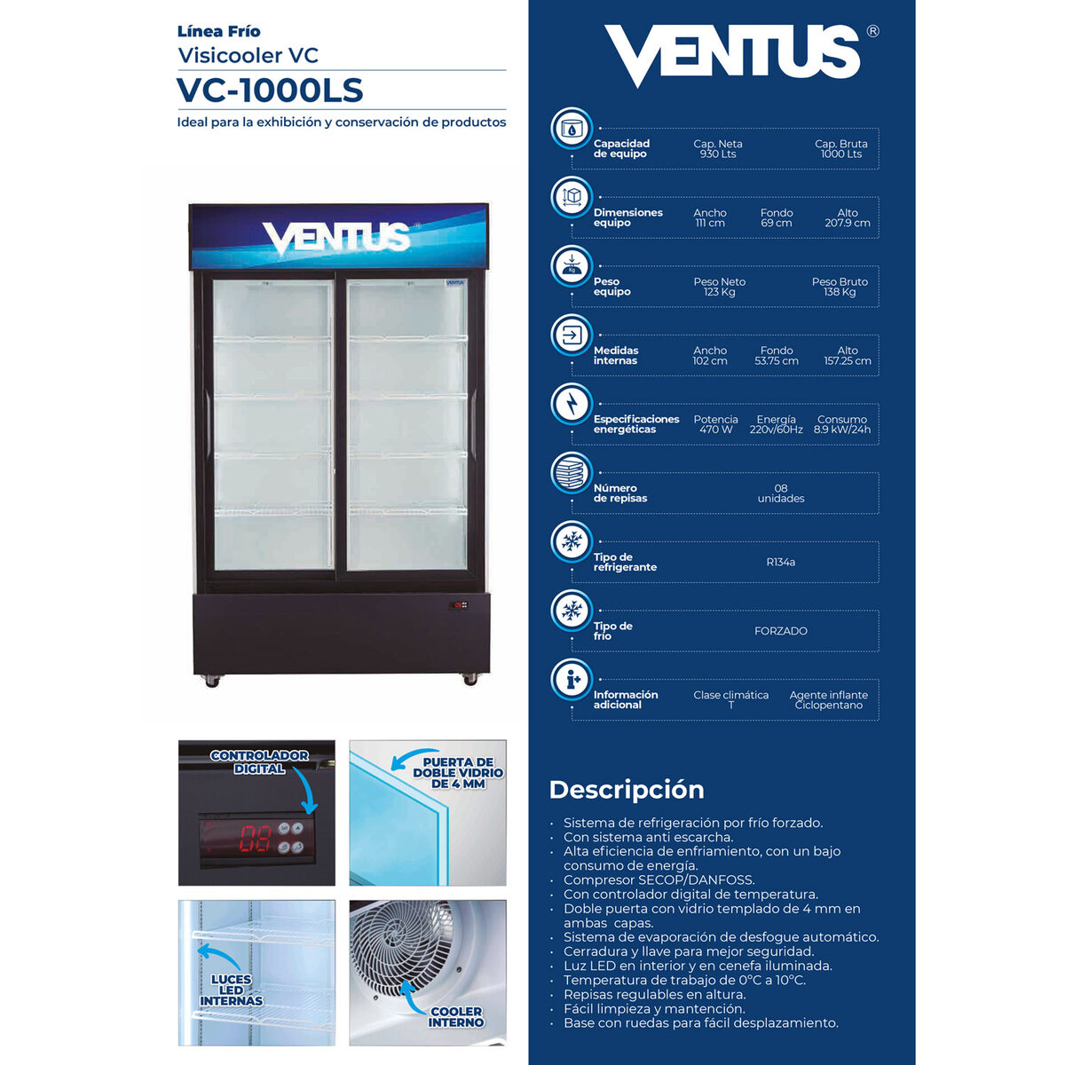 Visicooler Ventus VC-1000LS 1000 Litros 2 Puertas Deslizables - Imagen 11