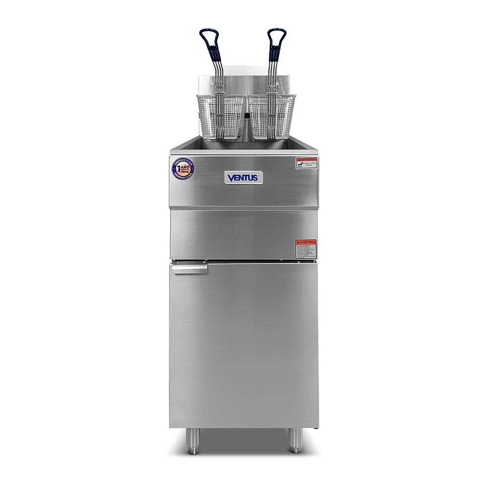 Freidora a Gas Ventus VFP-18L2 de pedestal con 2 canastillas y 18 litros, vista frontal