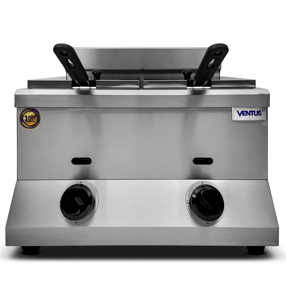 Freidora a Gas Ventus VFSG-072 Doble 8.5 L Acero Inoxidable vista frontal