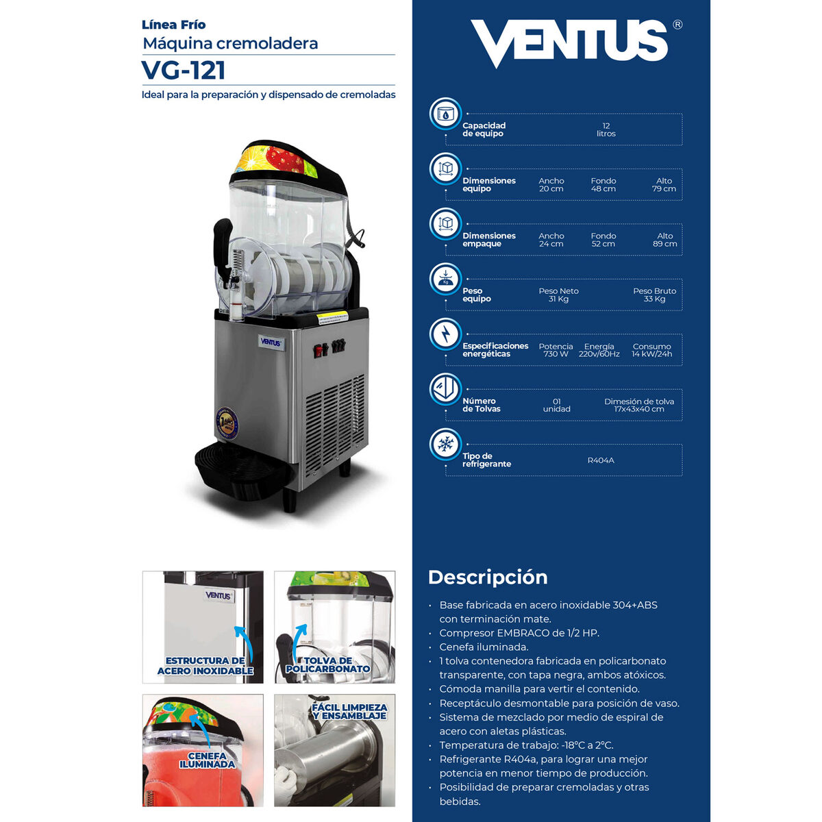 Cremoladera Ventus VG-121 1 tolva 12 L - Imagen 9
