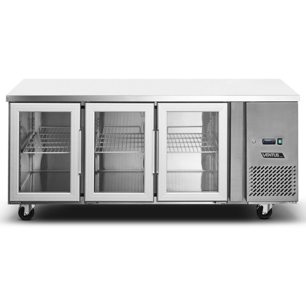 Mesón refrigerado de 3 puertas de vidrio