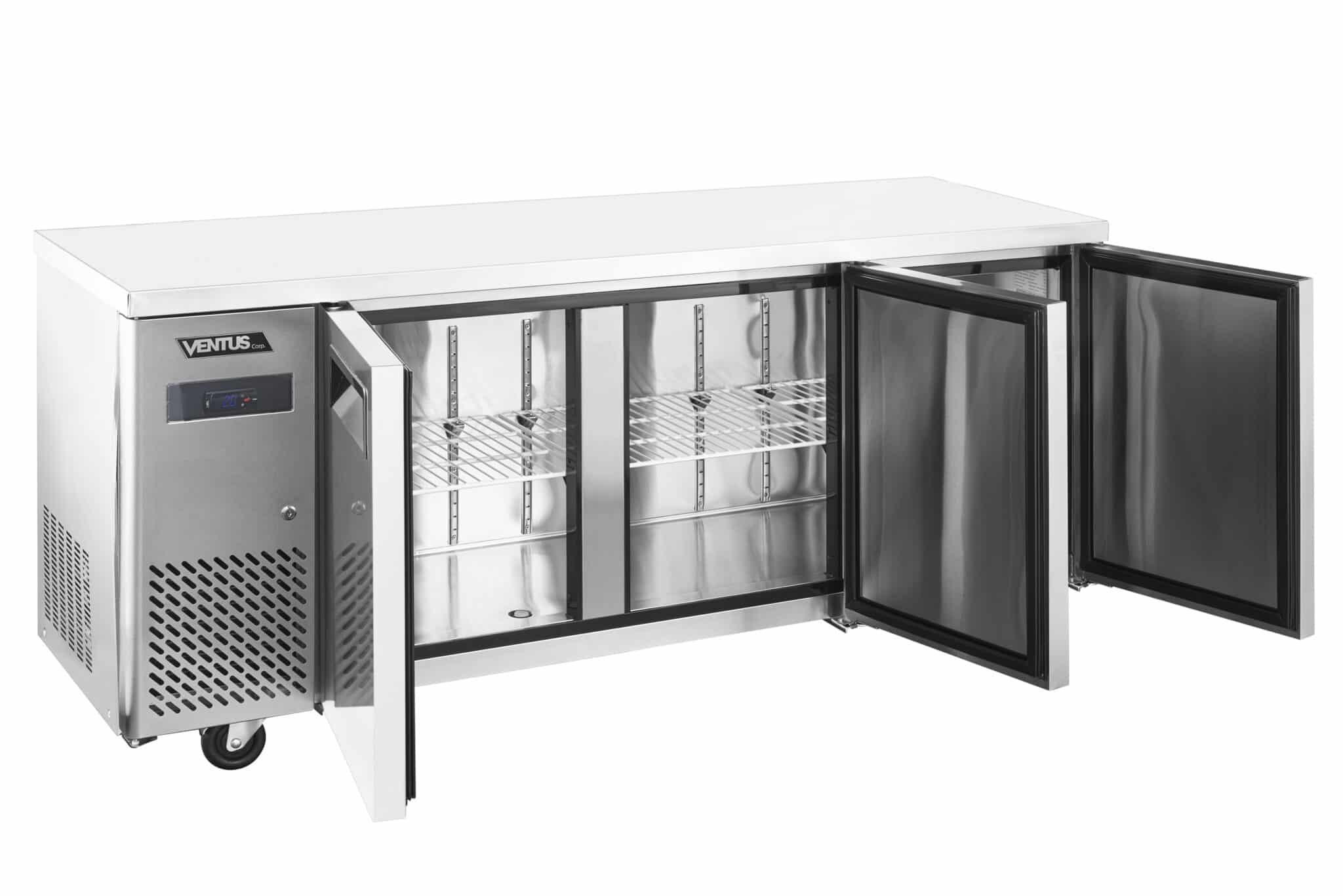 Mesón Ventus VMR3PS-480 con las tres puertas abiertas y sus repisas