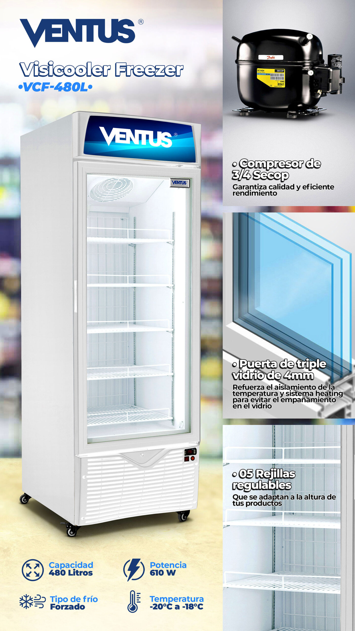 Congelador de exhibición para bodegas y minimarkets