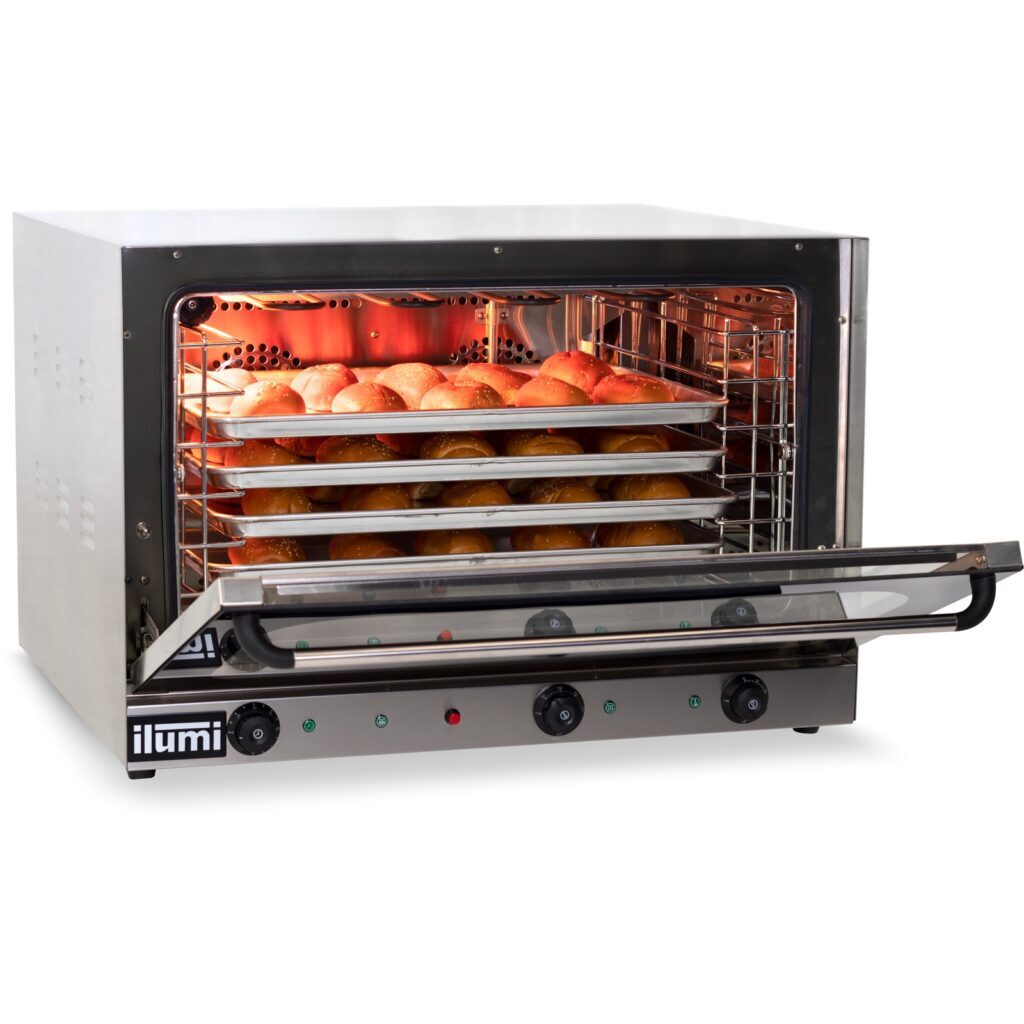 Horno eléctrico de convección Ilumi HCM-400 de acero inoxidable, cerrado