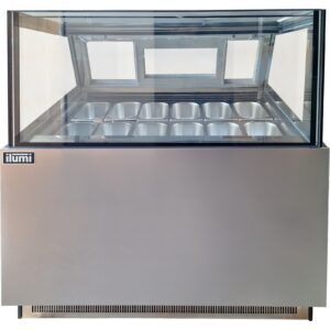 Congeladora para helados Ilumi ICL-1200SQ de acero inoxidable con tapa de vidrio