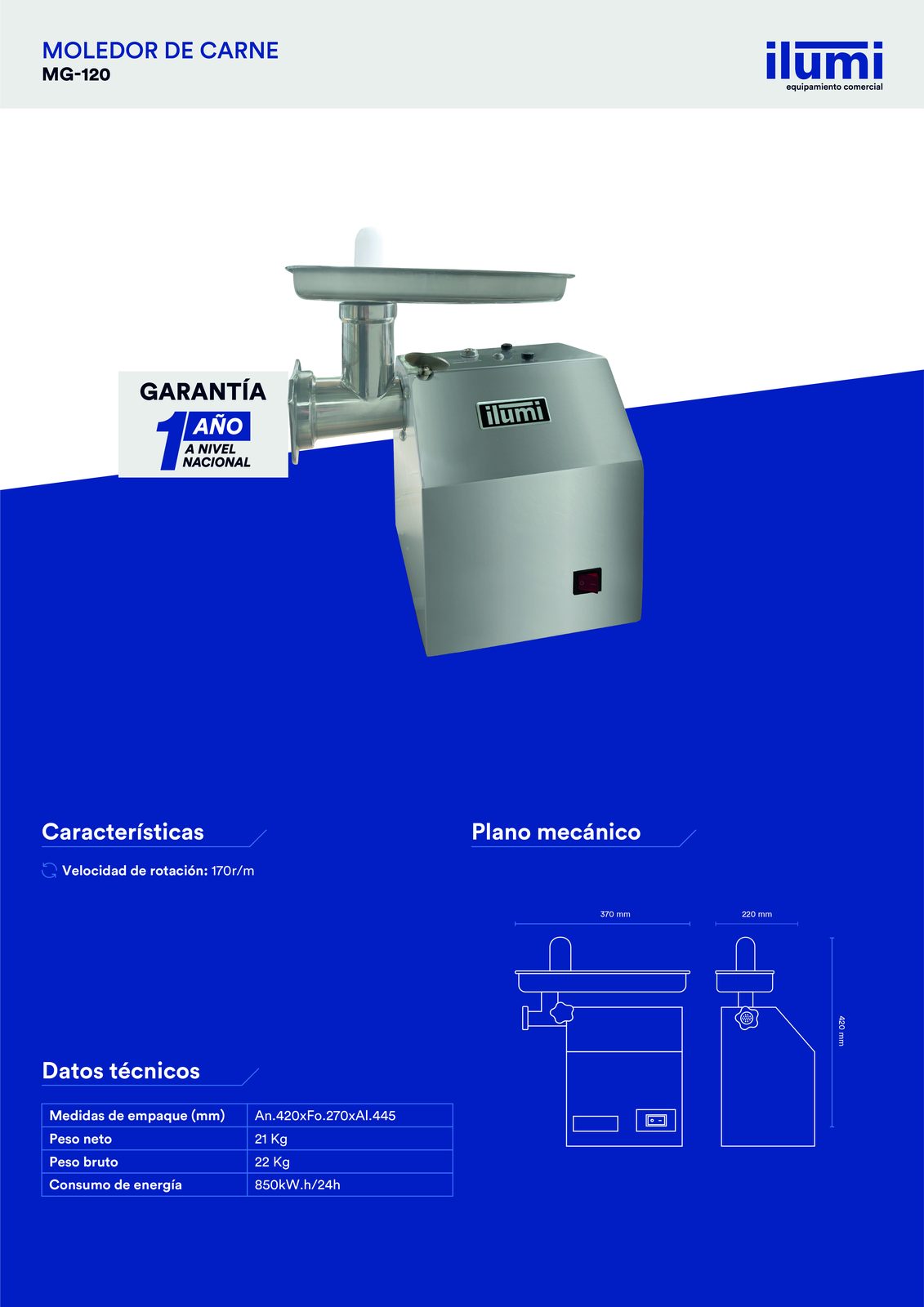 Moledora de carne Ilumi MG-120 ficha técnica