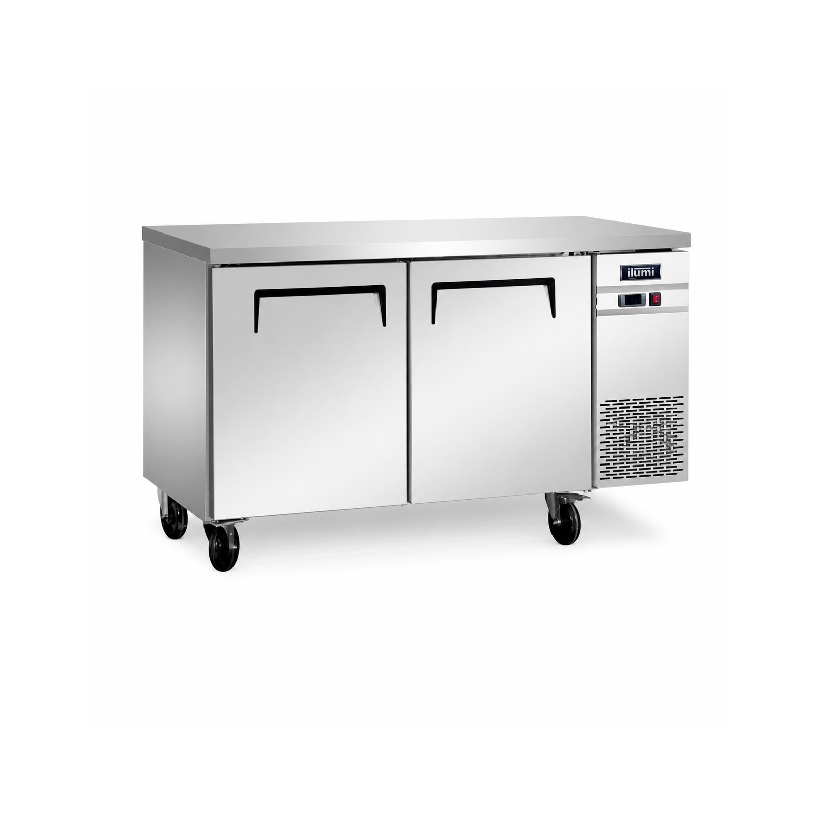 Mesa refrigerada Ilumi MG-2SD-S con fondo blanco