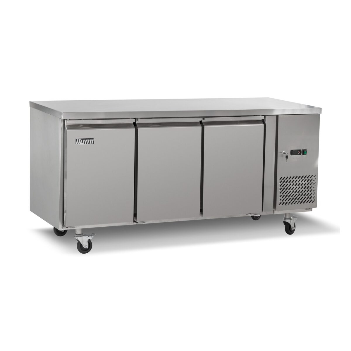 Mesa congeladora Ilumi MG-3SDFC 420 L de 3 puertas de acero inoxidable