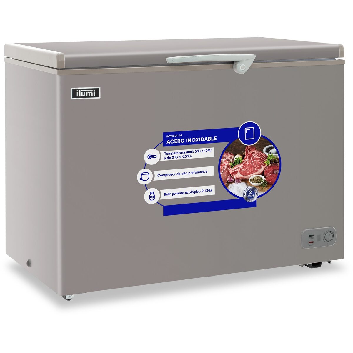 Congeladora horizontal Ilumi TFI-3400DG 340 L gris oscuro de acero inoxidable