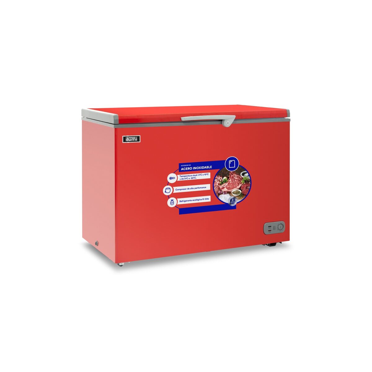 Congeladora horizontal Ilumi TFI-3400RE 340 L roja de acero inoxidable