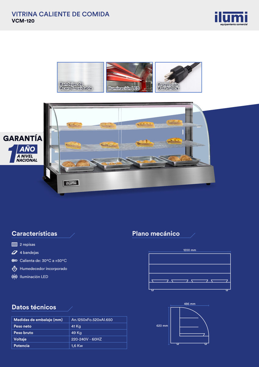 Vitrina caliente Ilumi VCM-120 ficha técnica