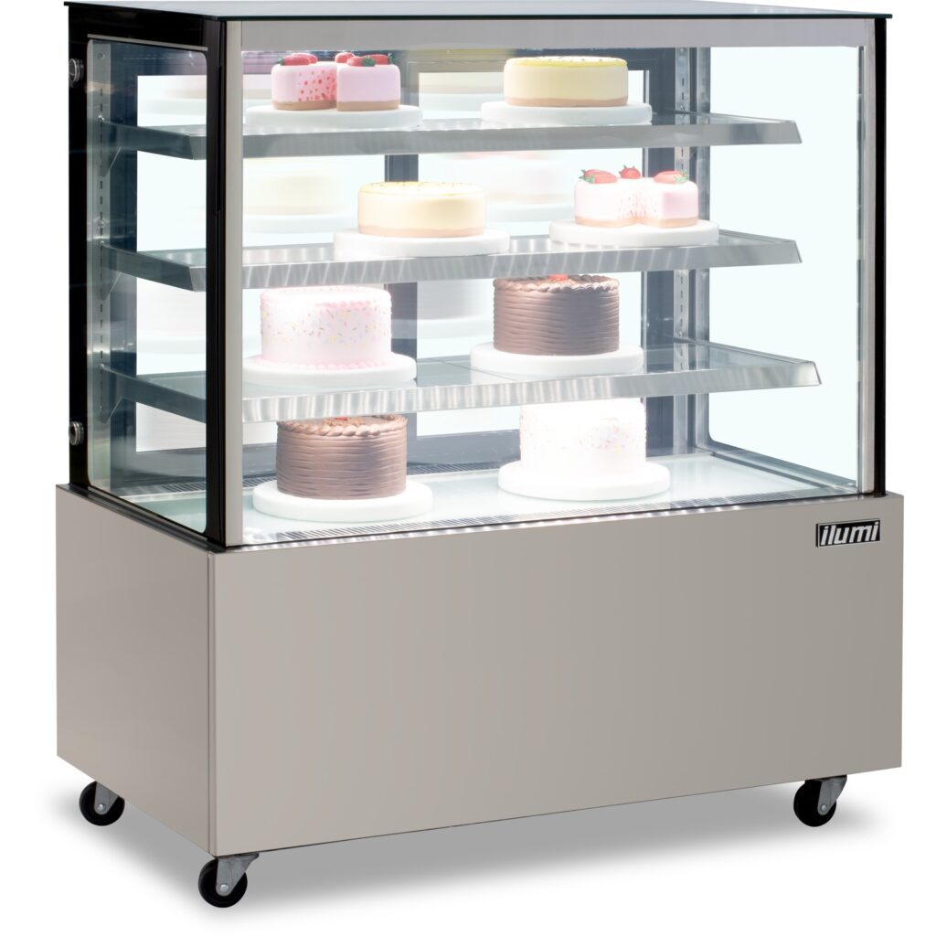 Vitrina refrigerada curva Ilumi VRFH-1250AI de acero inoxidable