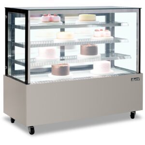 Vitrina refrigerada curva Ilumi VRFH-1500AI de acero inoxidable