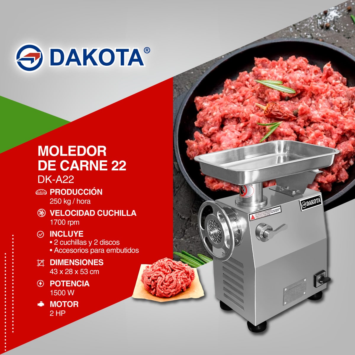 Moledora de Carne Dakota DK-A22 ficha o flyer tecnico